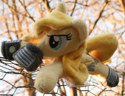 Size: 2936x2260 | Tagged: safe, artist:bastler, oc, oc only, oc:psychoshy, pegasus, pony, fallout equestria, fallout equestria: project horizons, fanfic art, female, irl, mare, outdoors, photo, plushie, power hoof, solo