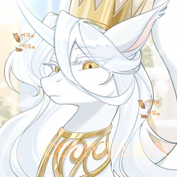 Size: 2048x2048 | Tagged: safe, artist:tabithaqu, oc, oc only, pony, bust, crown, eye clipping through hair, jewelry, portrait, regalia, solo