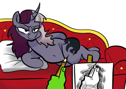 Size: 1754x1240 | Tagged: safe, artist:vv1 nsfw, oc, oc only, pony, unicorn, disembodied hand, draw me like one of your french girls, hand, horn, pencil, unicorn oc