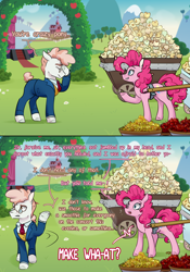 Size: 2176x3114 | Tagged: safe, artist:sapriel omega, pinkie pie, svengallop, earth pony, pony, g4, my little pony: friendship is magic, the mane attraction, ask, cherry, comic, duo, duo male and female, female, food, male, mare, outdoors, stallion, text