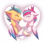 Size: 2048x2045 | Tagged: safe, artist:maxi_ponie, hitch trailblazer, zipp storm, earth pony, pegasus, g5, affection, alternate hairstyle, blushing, countershading, crown, cute, duo, duo male and female, eyes closed, female, heart, hug, jewelry, looking at each other, looking at someone, male, mare, regalia, ship:stormblazer, shipping, simple background, smiling, smiling at each other, smiling at someone, stallion, straight, winghug, wings