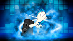 Size: 1920x1080 | Tagged: safe, artist:pcs4ddt, dj pon-3, vinyl scratch, unicorn, g4, equalizer, female, horn, solo, speaker, wallpaper