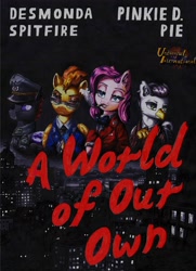 Size: 2448x3377 | Tagged: safe, pharynx, pinkie pie, spitfire, g4, 1940s, copicmarker, cover art, cover noir, crossover, crossover noir, drawing, fanart, markers, noir, poster, traditional art, vintage