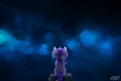 Size: 3000x2000 | Tagged: safe, artist:simpledoggo, oc, oc only, pegasus, pony, female, floral head wreath, flower, looking away, mare, outdoors, sitting, solo, stars