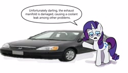 Size: 3000x1712 | Tagged: safe, artist:simpledoggo, rarity, pony, unicorn, g4, dialogue, female, honda, honda civic, horn, mare, redraw, solo, speech bubble