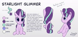 Size: 4096x1950 | Tagged: safe, artist:simpledoggo, starlight glimmer, pony, unicorn, g4, female, horn, mare, plushie, reference sheet, sitting, solo, youtooz