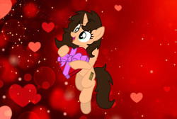 Size: 1606x1080 | Tagged: safe, artist:muhammad yunus, artist:small-brooke1998, oc, oc only, oc:small brooke, pony, unicorn, base used, box of chocolates, heart, heart's and hooves day, holiday, horn, solo, valentine's day