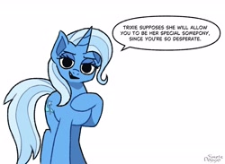 Size: 2600x1900 | Tagged: safe, artist:simpledoggo, trixie, pony, unicorn, g4, audacity, dialogue, female, horn, implied lesbian, implied shipping, implied startrix, mare, simple background, smug, solo, speech bubble, trixie being trixie, white background