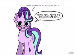 Size: 2600x1900 | Tagged: safe, artist:simpledoggo, starlight glimmer, pony, unicorn, g4, blushing, dialogue, female, horn, implied lesbian, implied shipping, implied startrix, mare, simple background, solo, speech bubble, white background