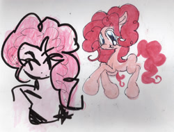 Size: 2048x1558 | Tagged: safe, artist:dddddaxie998839, pinkie pie, earth pony, pony, anthro, g4, 2023, looking at you, mixed media, open mouth, open smile, smiling, smiling at you, solo, traditional art, wingding eyes