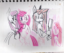 Size: 2048x1702 | Tagged: safe, artist:dddddaxie998839, pinkie pie, earth pony, pony, semi-anthro, g4, abstract, cleaver, pinkamena diane pie, solo, traditional art