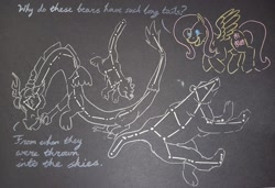 Size: 2048x1403 | Tagged: safe, artist:hoofclid, discord, fluttershy, bear, draconequus, pegasus, pony, g4, constellation, duo, duo male and female, female, male, mare, marker drawing, traditional art, ursa major (constellation), ursa minor (constellation)