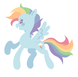 Size: 1193x1178 | Tagged: safe, artist:sleepie-storm, rainbow dash, pegasus, pony, g4, female, flowing tail, full body, headcanon in the description, lineless, looking forward, mare, open mouth, pastel, raised hoof, short mane, smiling, solo, spread wings, tail, wings