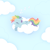 Size: 2048x2048 | Tagged: safe, artist:sleepie-storm, rainbow dash, pegasus, pony, g4, alternate hairstyle, blue sky, cloud, day, eyes closed, female, folded wings, full body, lineless, lying down, lying on a cloud, mare, on a cloud, onomatopoeia, outdoors, outline, pastel, requested art, short hair rainbow dash, short mane, side view, signature, sky background, sleeping, sleeping on a cloud, solo, sound effects, white outline, wings, zzz