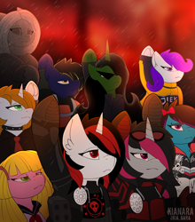 Size: 3000x3409 | Tagged: safe, artist:kianara, oc, oc only, oc:blackjack, oc:comet star, oc:littlepip, oc:lollipop hearts, oc:morning glory (project horizons), oc:stardust glitter, oc:sunny aozora, oc:trinity, fallout equestria, fallout equestria: project horizons, emo, fallout equestria: mona lisa overdrive, goth