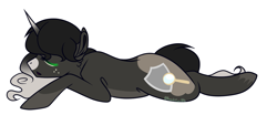 Size: 1221x508 | Tagged: safe, artist:gnocchicavearts, oc, oc:obsidian limelight, crystal pony, unicorn, cutie mark, horn, simple background, sleeping