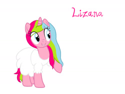 Size: 1280x960 | Tagged: safe, artist:marthasatriyo, oc, oc only, oc:lizana, pony, unicorn, g4, art trade, blouse, blushing, clothes, cute, dress, female, grin, horn, mare, ocbetes, raised hoof, shirt, simple background, skirt, smiling, solo, white background