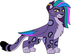 Size: 5900x4506 | Tagged: safe, artist:icey1517, color edit, edit, allura, aq bars, big cat, leopard, snow leopard, g5, my little pony: tell your tale, colored, concave belly, countershading, ear piercing, earring, female, jewelry, markings, piercing, simple background, solo, transparent background, wings