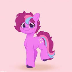 Size: 2480x2480 | Tagged: safe, artist:starburstuwu, oc, oc only, oc:sweet vibes, earth pony, pony, chest fluff, female, high res, looking at you, mare, pink background, simple background, smiling, smiling at you, unshorn fetlocks