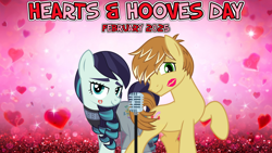 Size: 2064x1161 | Tagged: safe, artist:cheezedoodle96, artist:jhayarr23, coloratura, feather bangs, g4, 2025, alicia keys, colorabangs, duet, duo, february, female, hearts and hooves day, holiday, hoofsies, if i ain't got you, kiss mark, lipstick, lyrics in the description, male, microphone, shipping, singing, smiling, song in the description, song reference, straight, valentine's day, youtube link in the description