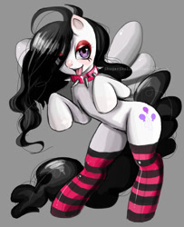 Size: 800x987 | Tagged: safe, artist:shugarsketch, oc, oc:fright, pegasus, bipedal, clothes, collar, eyeshadow, female, female oc, makeup, pegasus oc, socks, spiked collar, tongue out