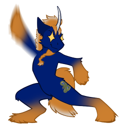 Size: 514x514 | Tagged: safe, artist:bagelbytes, oc, oc only, oc:venomous stray, pony, unicorn, beard, bipedal, curved horn, facial hair, horn, imminent spanking, male, stallion, starry eyes, wingding eyes