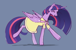 Size: 1265x838 | Tagged: safe, artist:nadnerbd, twilight sparkle, alicorn, pony, g4, birthday dress, blue background, clothes, dancing, do the sparkle, dress, eyes closed, long mane, long tail, older, older twilight, older twilight sparkle (alicorn), open mouth, open smile, partially open wings, princess twilight 2.0, silly, simple background, slender, smiling, solo, standing on two hooves, tail, tall, thin, twilight sparkle (alicorn), wings