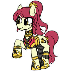 Size: 1138x1047 | Tagged: safe, artist:feenadot, oc, oc only, oc:beryl (feenadot), crystal pony, pony, armor, blush lines, blushing, cutie mark, featureless snout, female, female oc, females only, grin, looking offscreen, mare, mare oc, raised hoof, simple background, smiling, solo, white background