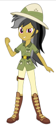 Size: 1668x3772 | Tagged: safe, editor:josephpatrickbrennan, daring do, human, equestria girls, g4, belt, boots, clothes, equestria girls-ified, female, fist pump, hat, leggings, pith helmet, shirt, shoes, simple background, smiling, solo, transparent background