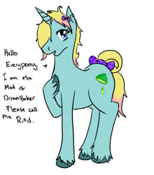 Size: 500x567 | Tagged: safe, artist:dreamsdoodles, oc, oc:rind, unicorn, bow, female, female oc, hair bow, horn, raised hoof, unicorn oc