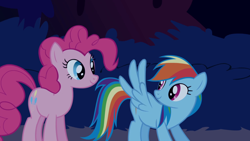 Size: 1920x1080 | Tagged: safe, screencap, pinkie pie, rainbow dash, earth pony, pegasus, pony, friendship is magic, g4, my little pony: friendship is magic, duo, duo female, female, mare, outdoors, spread wings, wingboner, wings