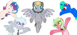 Size: 1946x885 | Tagged: safe, artist:fuckomcfuck, edit, oc, oc only, oc:pop rock, oc:soft symphony, oc:stratus whisper, oc:sunflower shores, earth pony, pegasus, pony, unicorn, base used, horn, parent:octavia melody, parent:pinkie pie, parent:vapor trail, parent:vinyl scratch, simple background, transparent background