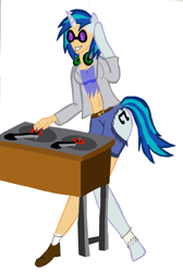 Size: 1183x1761 | Tagged: safe, artist:kathalia, dj pon-3, vinyl scratch, human, pony, unicorn, g4, female, grin, horn, human to pony, simple background, smiling, solo, transformation, turntable, white background