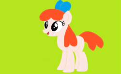 Size: 1223x754 | Tagged: safe, artist:disneyponyfan, artist:lavender-doodles, earth pony, pony, g4, base used, birthday girl, bow, eileen, female, green background, hair bow, mare, open mouth, open smile, orange hair, orange mane, orange tail, ponified, simple background, smiling, solo, tail, wordgirl