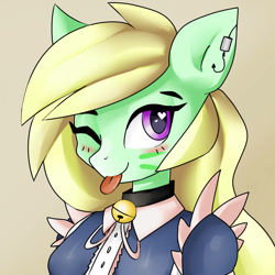 Size: 894x894 | Tagged: safe, artist:rosefluffdraws, oc, oc only, anthro, blushing, bust, clothes, female, female oc, maid, one eye closed, portrait, simple background, solo, tongue out, wink