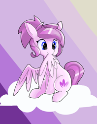 Size: 3000x3800 | Tagged: safe, artist:rosefluffdraws, oc, oc only, pegasus, pony, abstract background, cloud, female, grooming, mare, on a cloud, preening, sitting, sitting on a cloud, solo, wings