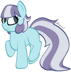 Size: 636x646 | Tagged: safe, artist:kharmacal, earth pony, pony, g4, blank flank, female, filly, foal, no pupils, not an oc, raised hoof, sidemouth, simple background, solo, transparent background, two toned hair, unnamed character, unnamed pony