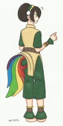 Size: 666x1330 | Tagged: safe, artist:cqmorrell, rainbow dash, human, g4, avatar the last airbender, character to character, human to pony, signature, simple background, solo, tail, toph bei fong, traditional art, transformation, white background