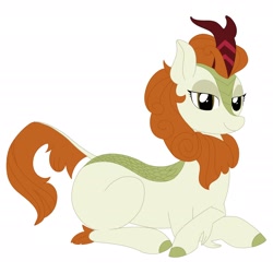 Size: 2700x2700 | Tagged: safe, artist:mizukame, autumn blaze, kirin, g4, my little pony: friendship is magic, sounds of silence, colored, explicit source, female, flat colors, looking at you, lying down, prone, simple background, solo, white background