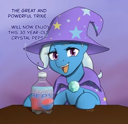 Size: 1406x1363 | Tagged: safe, artist:twigpaste, trixie, pony, unicorn, g4, crystal pepsi, horn, moments before disaster, solo