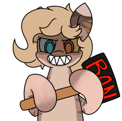 Size: 919x910 | Tagged: safe, artist:derpyalex2, oc, oc only, oc:amyquel, pony, zebra, ban, banhammer, evil, evil smile, fangs, female, grin, hammer, heterochromia, mare, meme, pony oc, sharp teeth, simple background, smiling, solo, sticker, teeth, transparent background, zebra oc