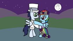 Size: 1920x1080 | Tagged: safe, artist:platinumdrop, rainbow dash, soarin', g4, clothes, colt, dancing, female, filly, flower girl, foal, hat, male, night, request, ring bearer, top hat, tuxedo, waltz, younger