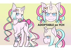 Size: 1754x1240 | Tagged: safe, oc, oc only, pony, unicorn, adoptable, blonde, blue eyes, horn, kurodahlia18, solo