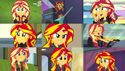 Size: 1280x733 | Tagged: safe, edit, edited screencap, editor:totaldramaguy95, screencap, sunset shimmer, human, equestria girls, g4, my little pony equestria girls, my little pony equestria girls: rainbow rocks, collage, electric guitar, guitar, musical instrument