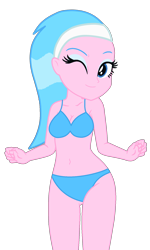 Size: 1132x1887 | Tagged: safe, artist:shieldwingarmorofgod, artist:yaya54320bases, aloe, human, equestria girls, g4, aloebetes, bare shoulders, belly, belly button, bikini, breasts, clothes, cute, equestria girls-ified, female, midriff, one eye closed, simple background, smiling, solo, swimsuit, transparent background, vector, wink