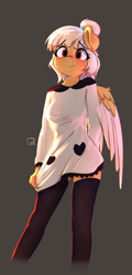 Size: 1694x3530 | Tagged: safe, artist:potato22, oc, oc only, oc:mareota, pegasus, anthro, anthro oc, clothes, female, gray background, simple background, socks, solo, thigh highs