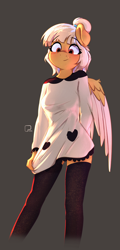 Size: 1694x3530 | Tagged: safe, artist:potato22, oc, oc only, oc:mareota, pegasus, anthro, anthro oc, clothes, female, gray background, simple background, socks, solo, thigh highs