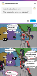 Size: 1177x2408 | Tagged: safe, artist:ask-luciavampire, oc, pegasus, pony, unicorn, ask, game rage, horn, tumblr