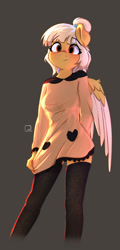 Size: 960x2000 | Tagged: safe, alternate version, artist:potato22, oc, oc only, oc:mareota, pegasus, anthro, anthro oc, clothes, female, gray background, simple background, socks, solo, thigh highs