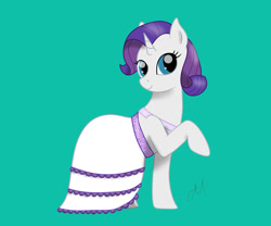 Size: 1280x1067 | Tagged: safe, artist:yinmai, rarity, pony, unicorn, g4, clothes, cute, dress, female, filly, filly rarity, flower filly, flower girl, flower girl dress, green background, horn, raribetes, simple background, smiling, solo, younger